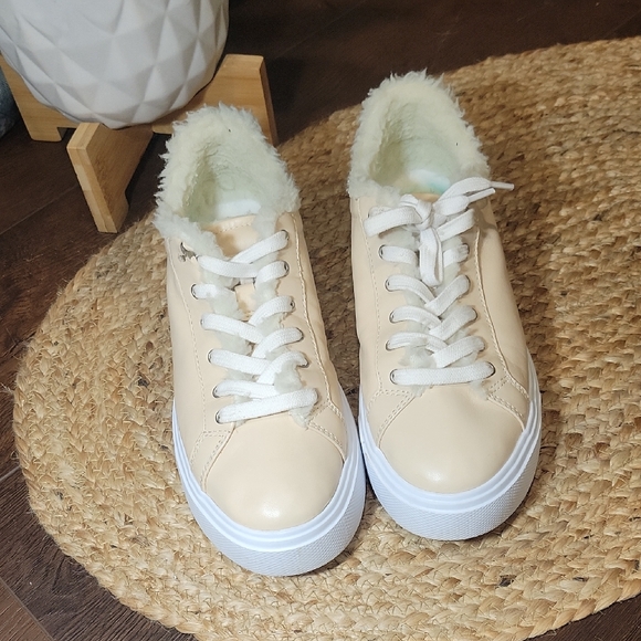 SCHUTZ Shoes - SCHUTZ Beige Lace-Up Sneakers with White Trim